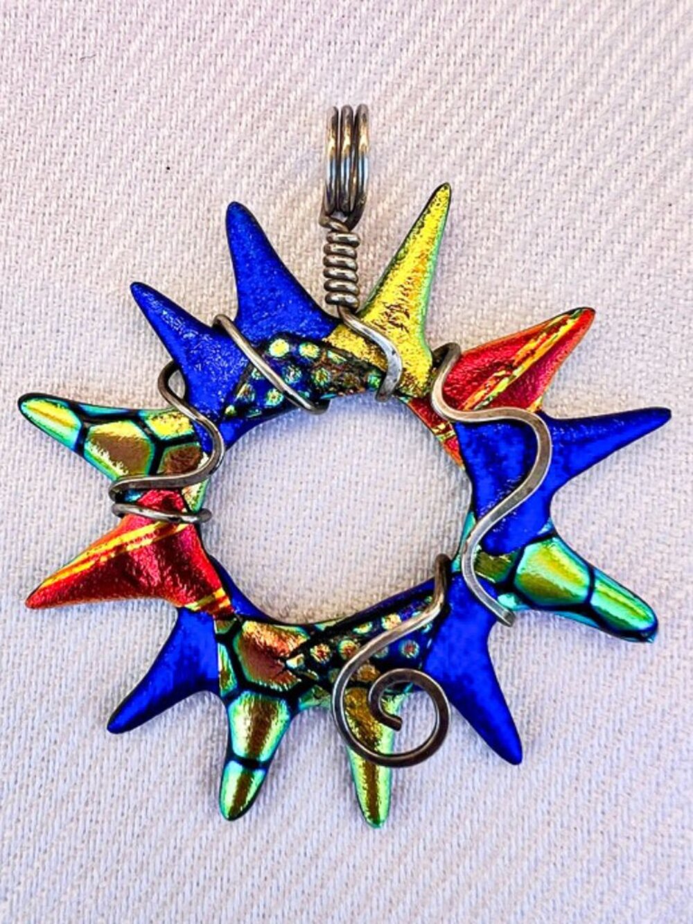 Artisan Made Art Glass Sterling Wire Wrap Starburst Pendant Heidi White Designs - Picture 3 of 8